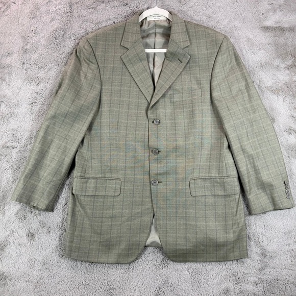 John Nordstrom Plaid Sport Coat Blazer 3 Button‎ Classic Versatile Silk Wood 44R
